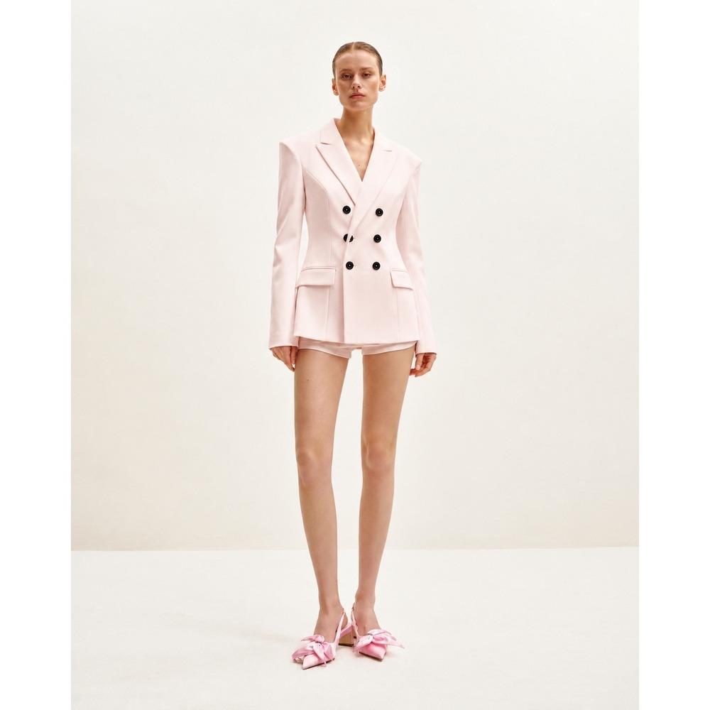 Bishop + Young Brigita Satin Blazer – Pearl Pink – Medium – Double Breasted NWT
